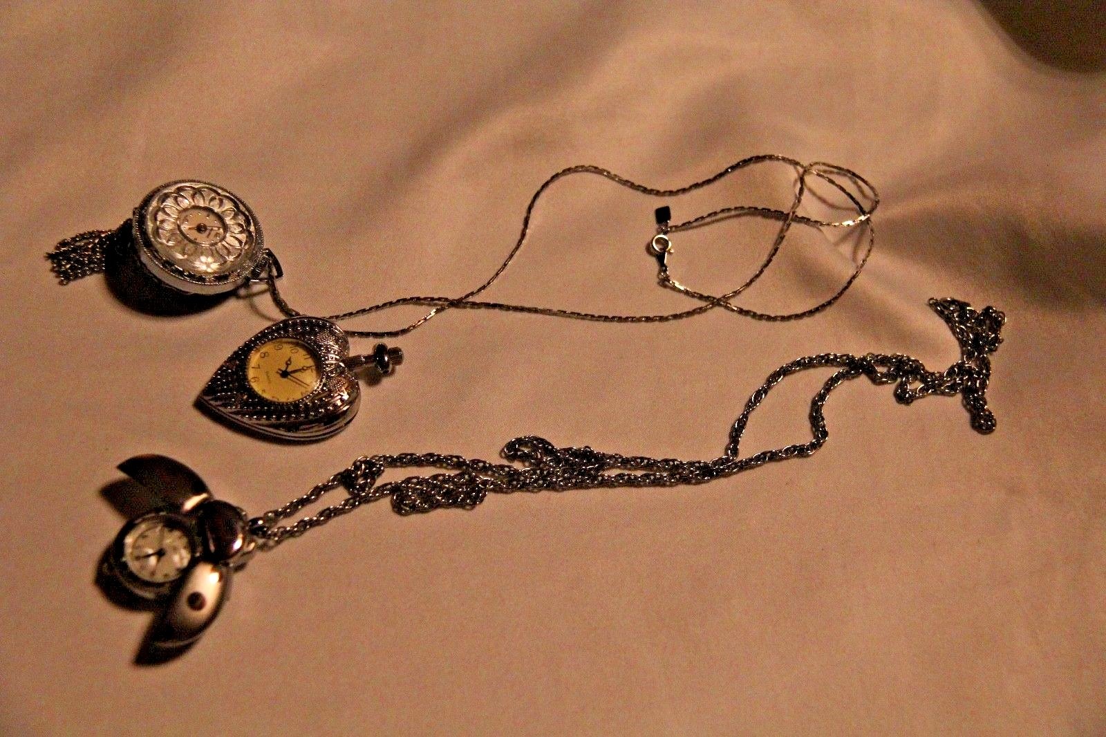 Lot of 3 vintage womens watches pendants necklaces pocket watch