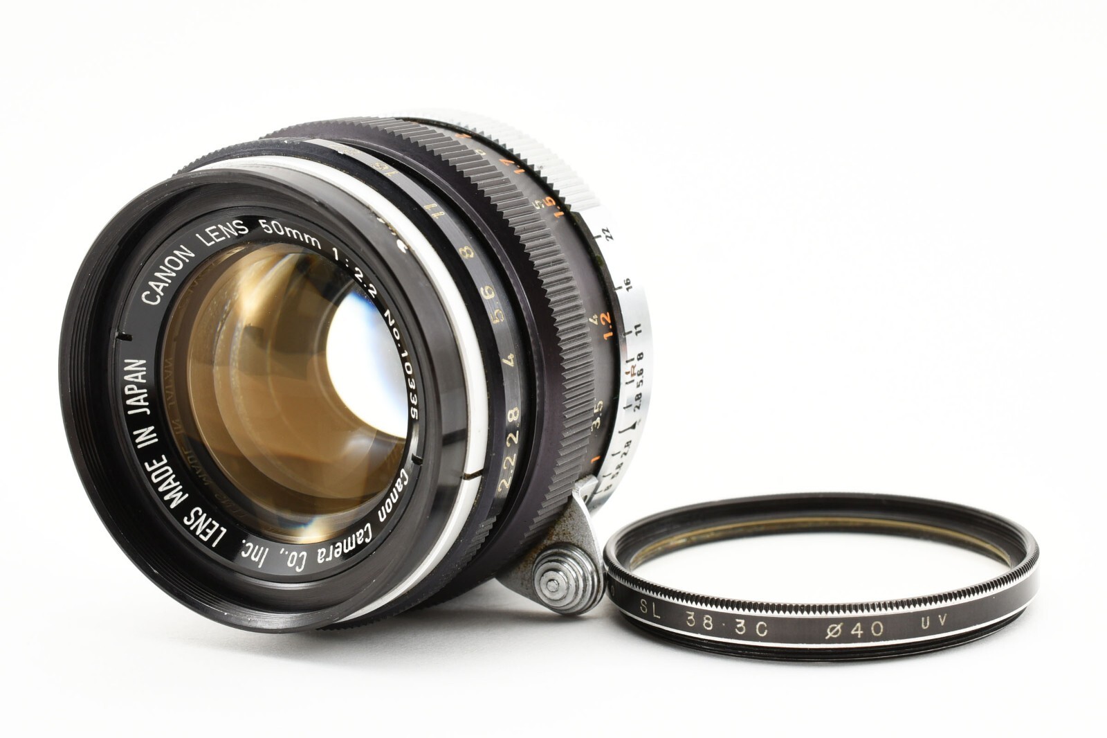 CANON LENS 50mm F2.2 ライカL39マウント NEAR MINT ] Canon 50mm F/2.2 Lens for Leica L39 screw mount