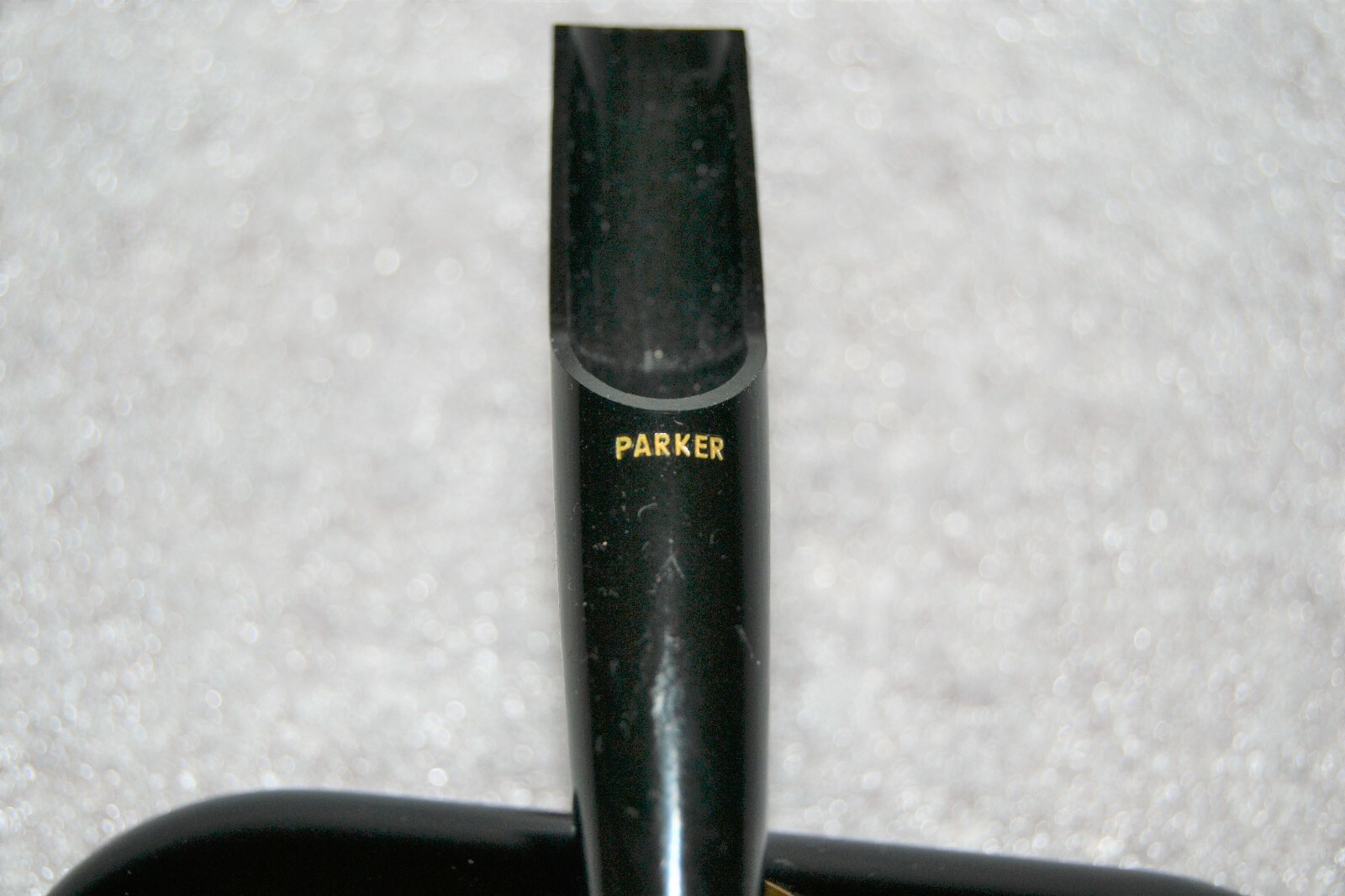 Vintage Parker Ebony Black Onyx Glass Desktop Founten Pen Holder ART Deco    t3