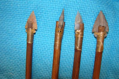 2Handcrafted Arrows w/Chipped Stone Tips Sinew Feathers Wood Shaft Native Artist