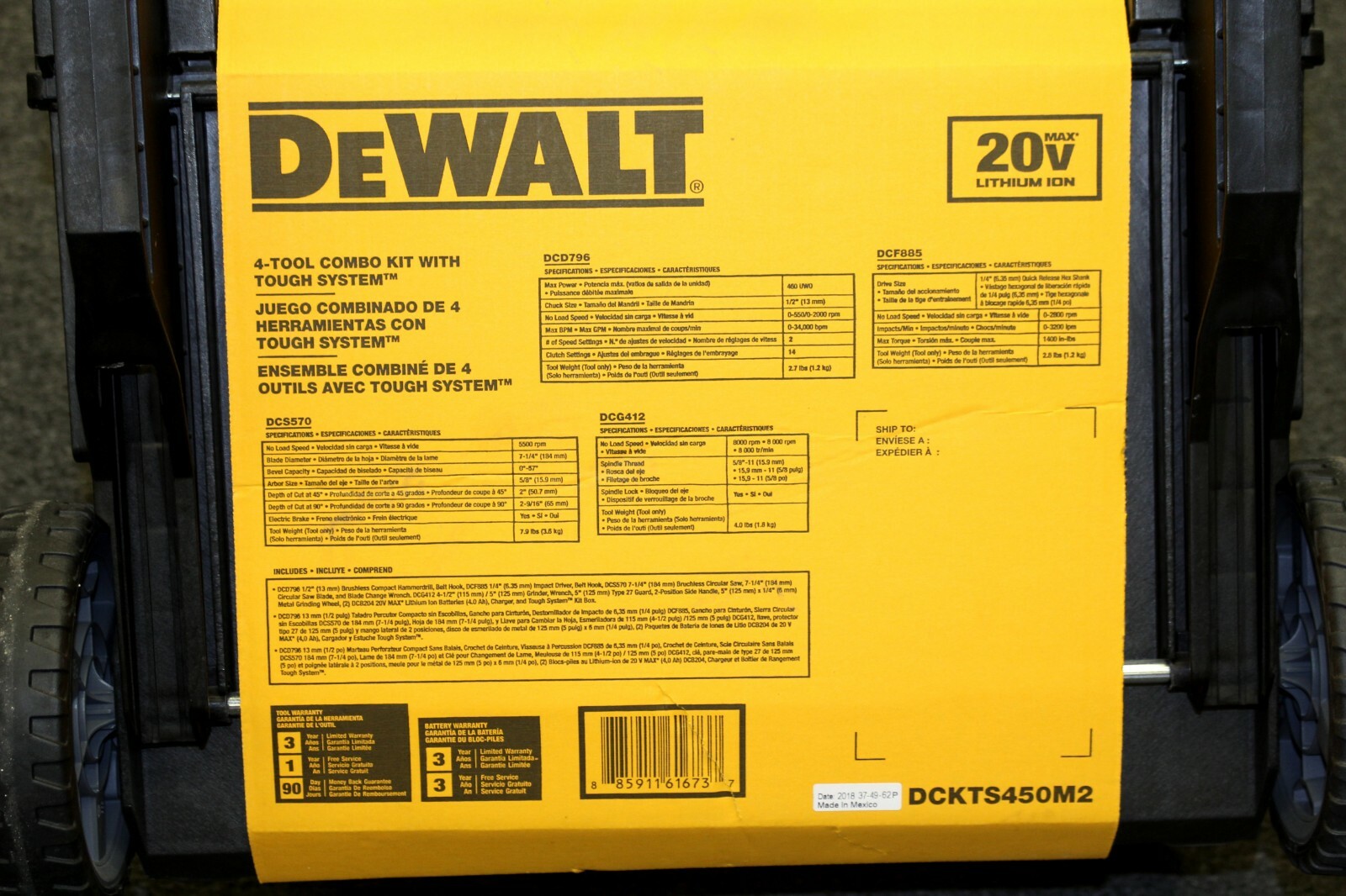 DeWALT Model DCKTS450M2 20V MAX 4-Tool Combo Kit W/ Tough System Case New Sealed