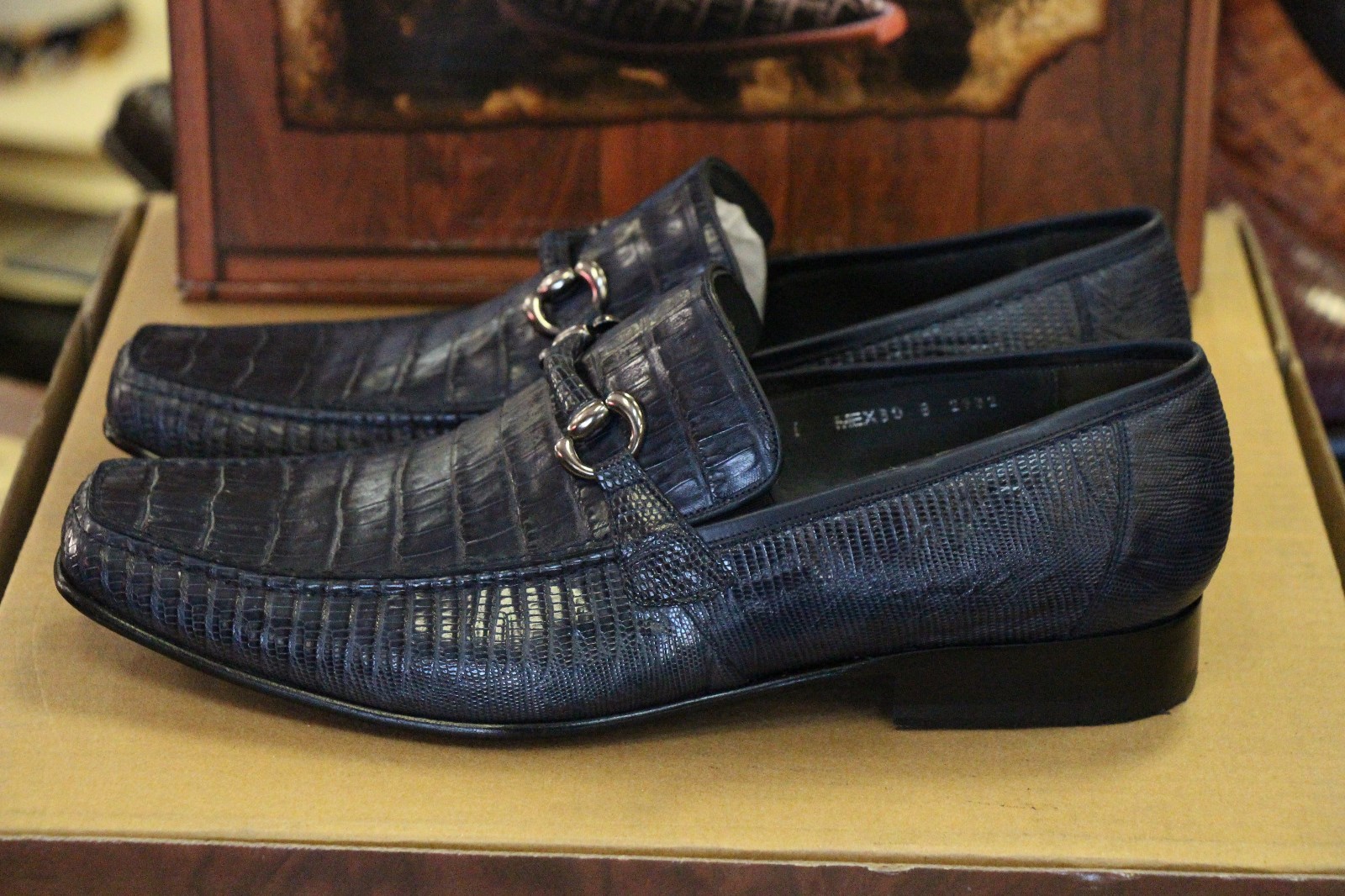 Pre-owned Los Altos Boots Los Altos Genuine Navy Blue Crocodile Lizard Loafer Dress Shoe (d) Width