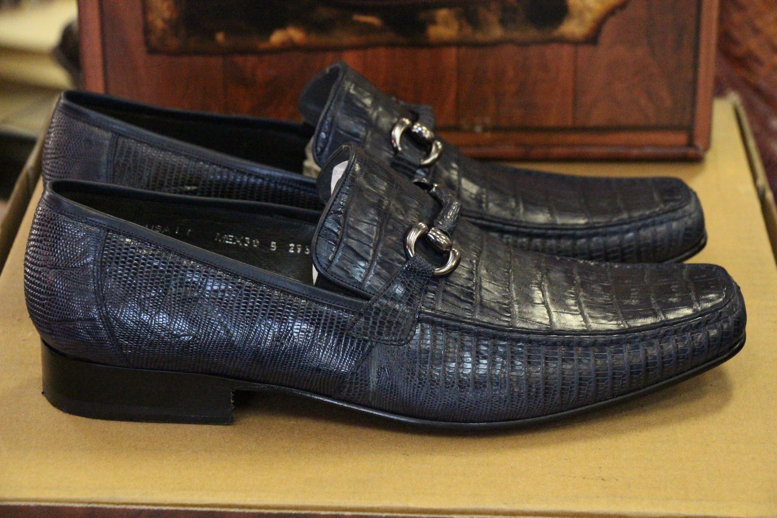 Pre-owned Los Altos Boots Los Altos Genuine Navy Blue Crocodile Lizard Loafer Dress Shoe (d) Width