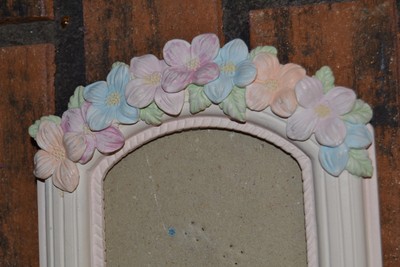 5 X 7 Ornate Cream w/Pastel Flowers Resin  3.5 x 5 Picture Frame w/Glass