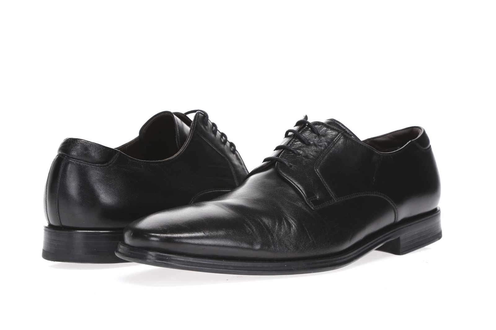 MAGNANNI Mens Black Leather Almond Toe Lace Up Oxfords Heels Shoes Size 8 M