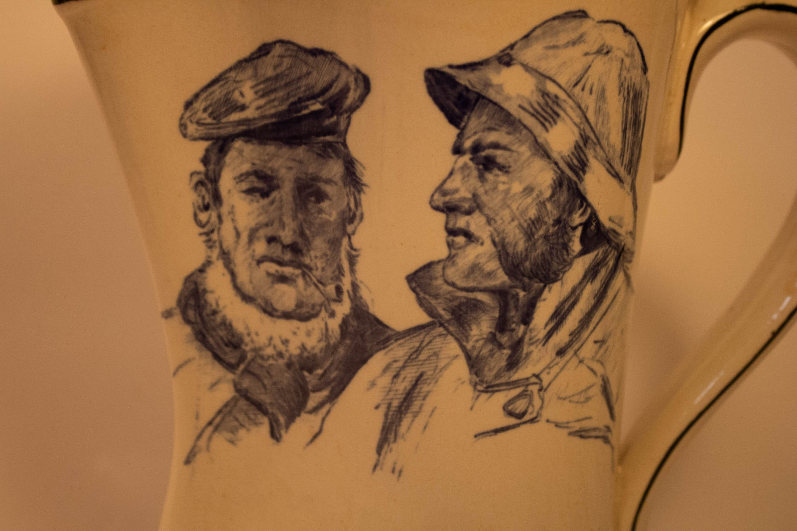 Antique 1907 Buffalo Pottery Marine Jug Pitcher Ewer Sailors Ships Nautical