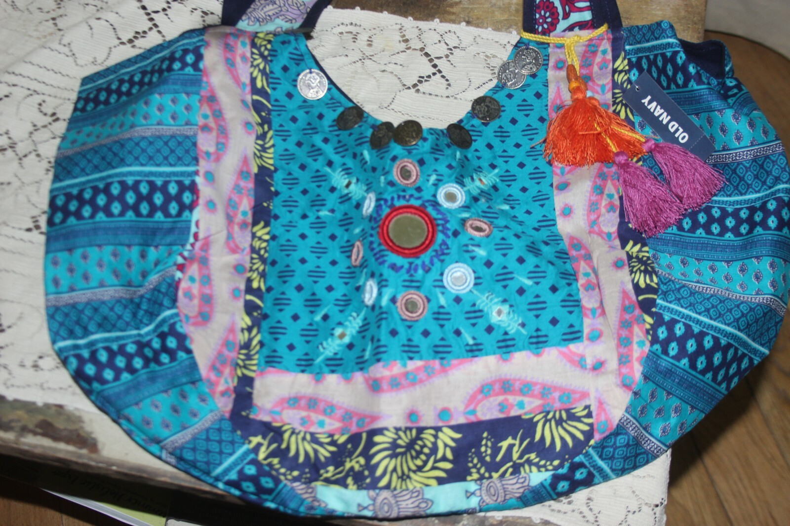 Shoulder Bag Bohemian Hobo Flower Mirror Tassel Purse New