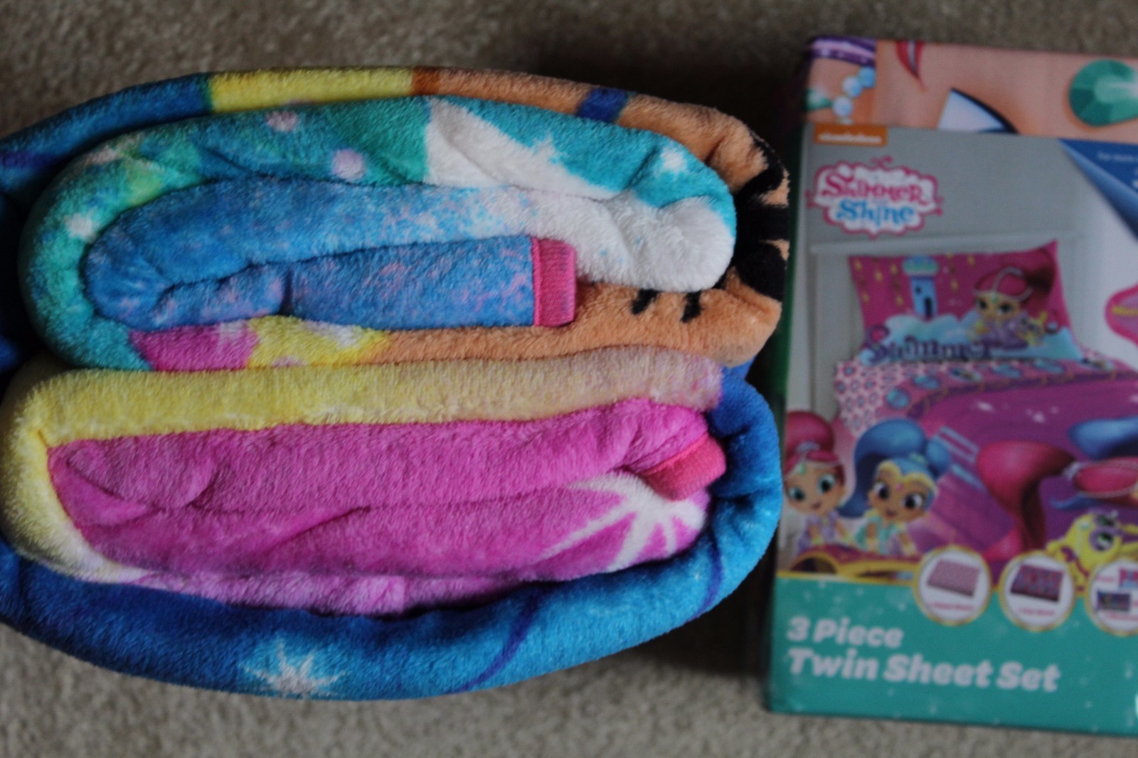 NEW LOT Shimmer and Shine Twin Bed Sheet Set +Plush Blanket 62x90