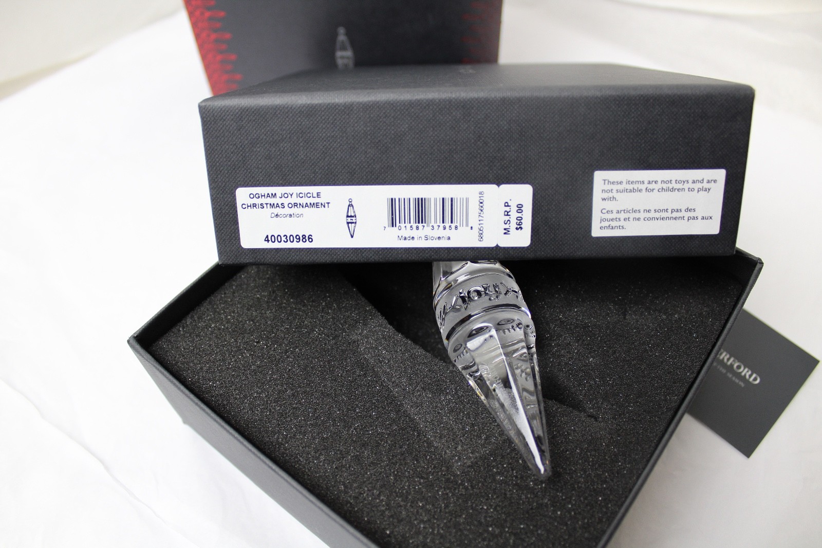 Waterford Crystal Christmas 2018 Ogham Joy Icicle Ornament 40030986 NIB