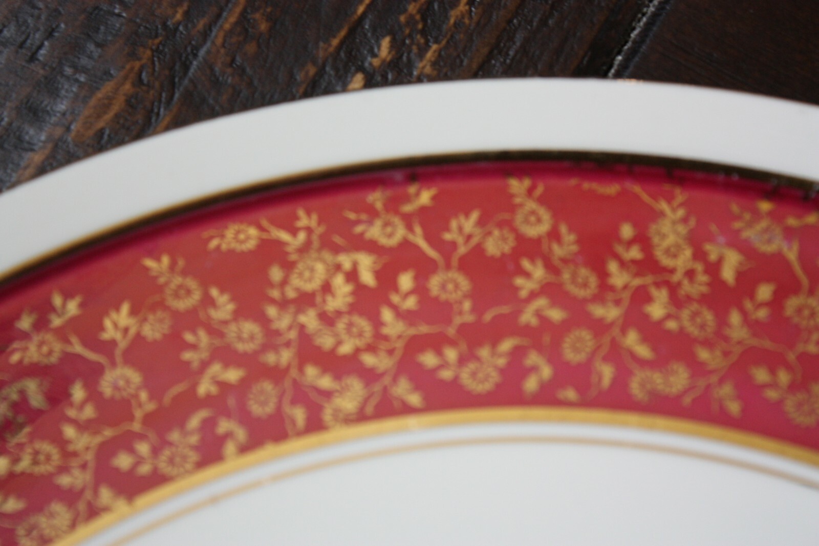 Rosenthal Deep Pink  Charger Plate Gilded Floral & Accents on White Germany 13