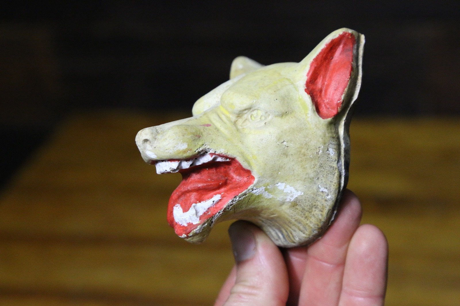 Vintage Chalkware Wolf Head Bust Rat Rod Ornament Mascot Car Truck Accessory Old