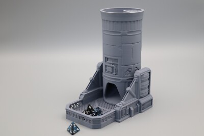 Dice Tower SciFi Tech Themed DND / RPG Game Accessory 3D printed Grey StageTop
