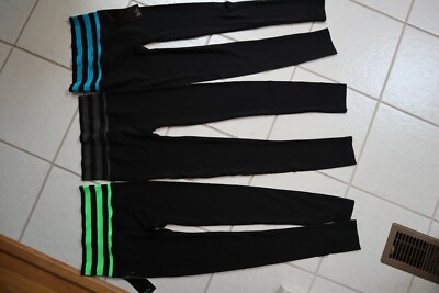 NWT 3 Black w/Colored Stripes COCO LIMON Stretchy Exercise Tights Pants S / M
