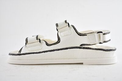 Pre-owned Chanel 22c White Black Graffiti Cc Logo Mule Slide Strap Flat Dad Teva Sandal 36