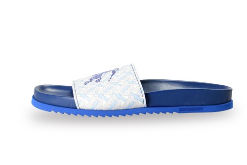 Pre-owned Burberry Men's "mf Melroy Ekd Capsule" Leather Log Flip Flops Shoes Us 9 It 42 In Blue