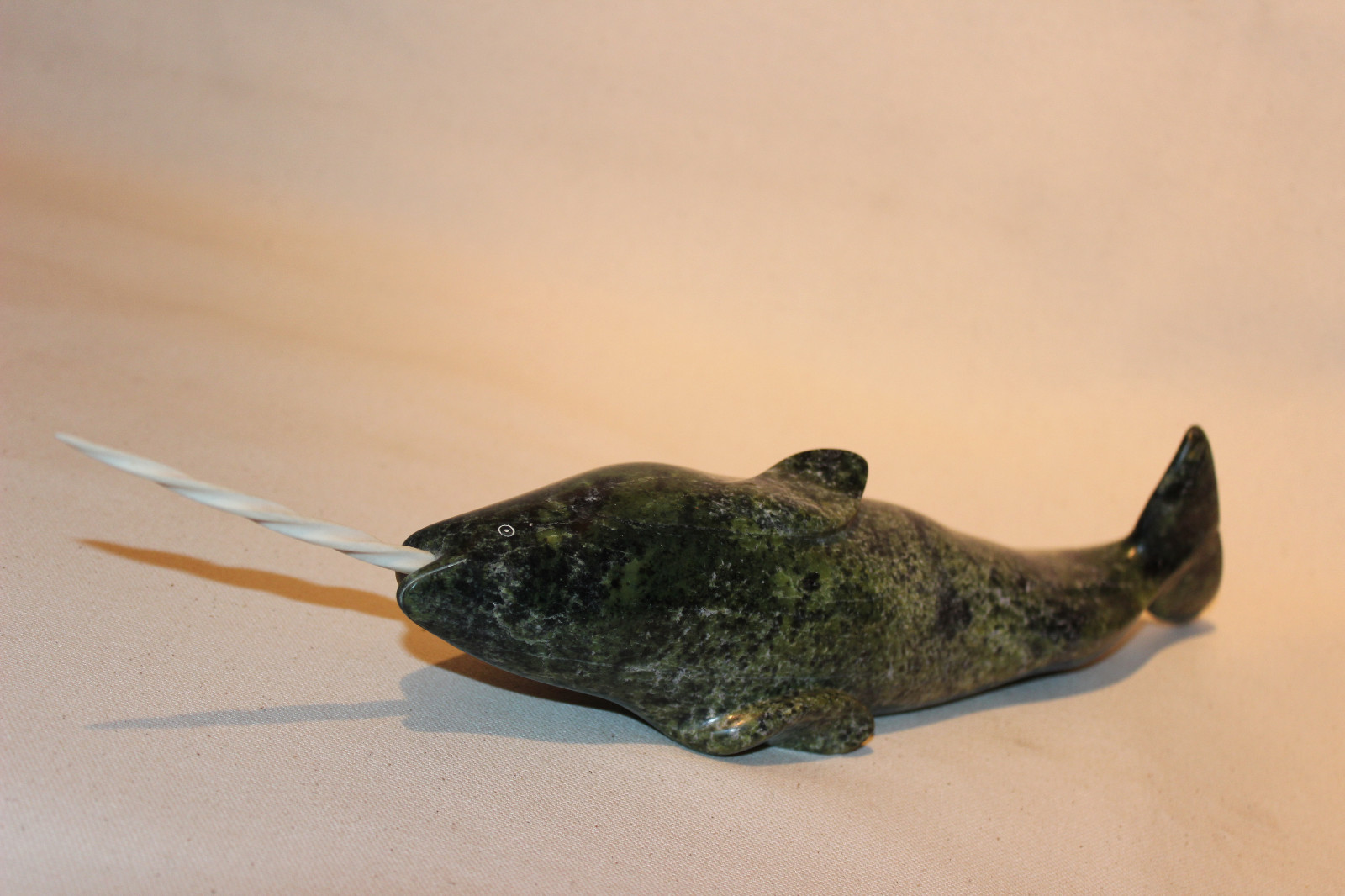 NORTHWEST ESKIMO INUIT CARVING SCULPTURE NARWHAL SIGNED-MARKED / DATED 1984