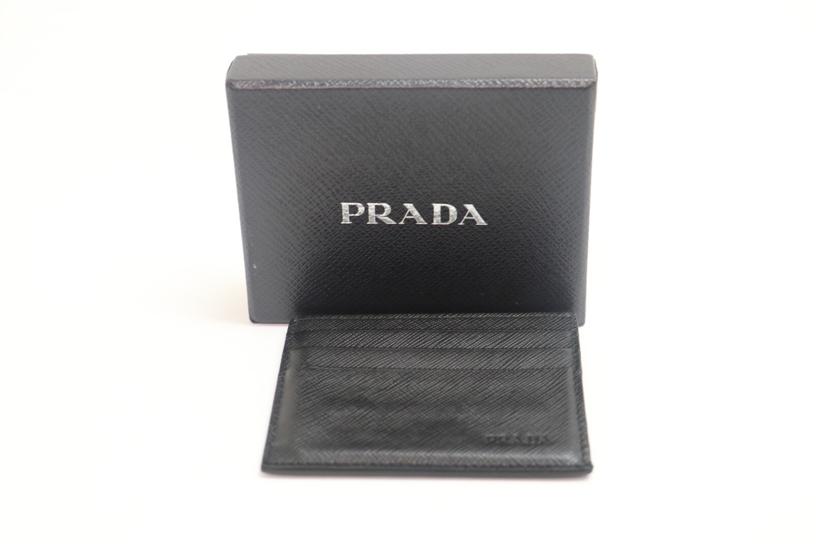 Prada Logo Card Holder Saffiano Leather Black 164 | eBay