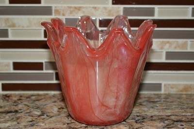Tammaro Italy Murano Genuine Italian Gruppo Glass Candle Petal Bowl Amber Pink