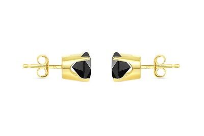 Pre-owned Shine Brite With A Diamond 2.25 Ct Round Cut Black Earrings Crown Set Studs Solid 14k Yellow Gold Push Back In White/colorless