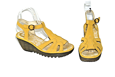 Fly London yellow leather wedge sandals UK size 4. EU 37 eBay