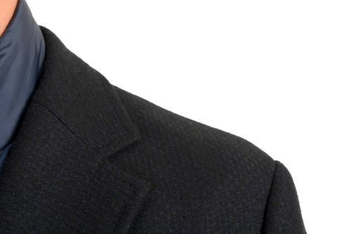 Pre-owned Hugo Boss Men's "nadim4" Slim Fit Wool Two Tone Button Down Coat In Blue/black