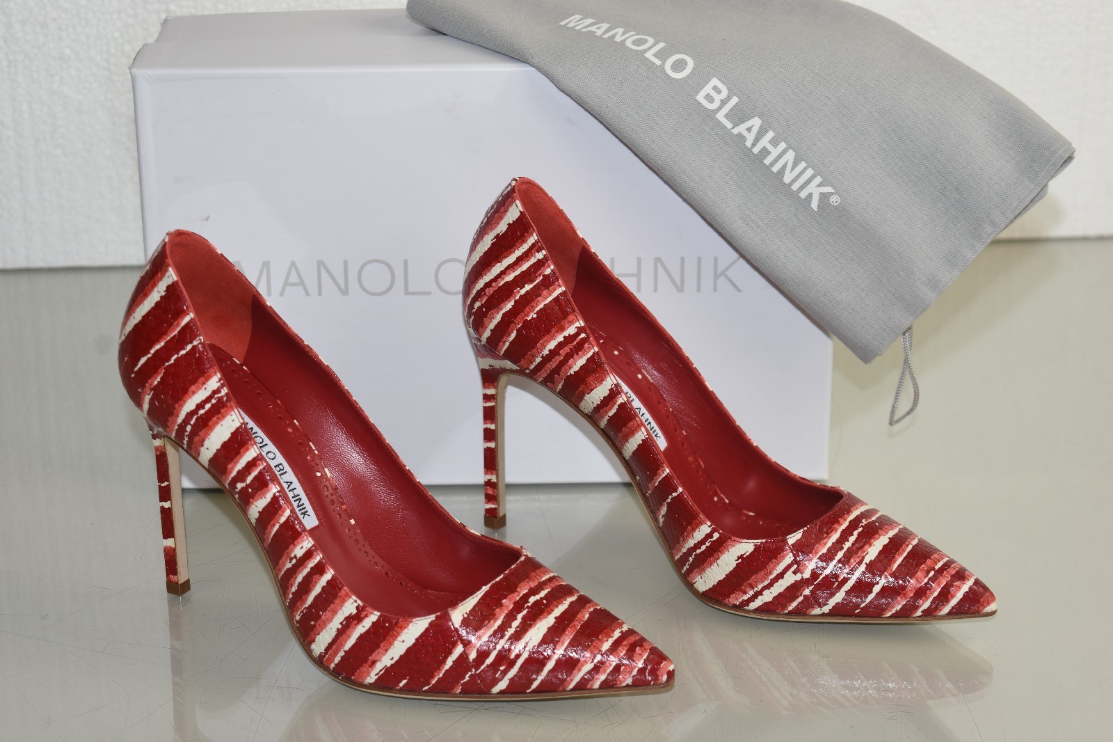 $935 NEW Manolo Blahnik BB 105 Snake Red Pumps Heels SHOES