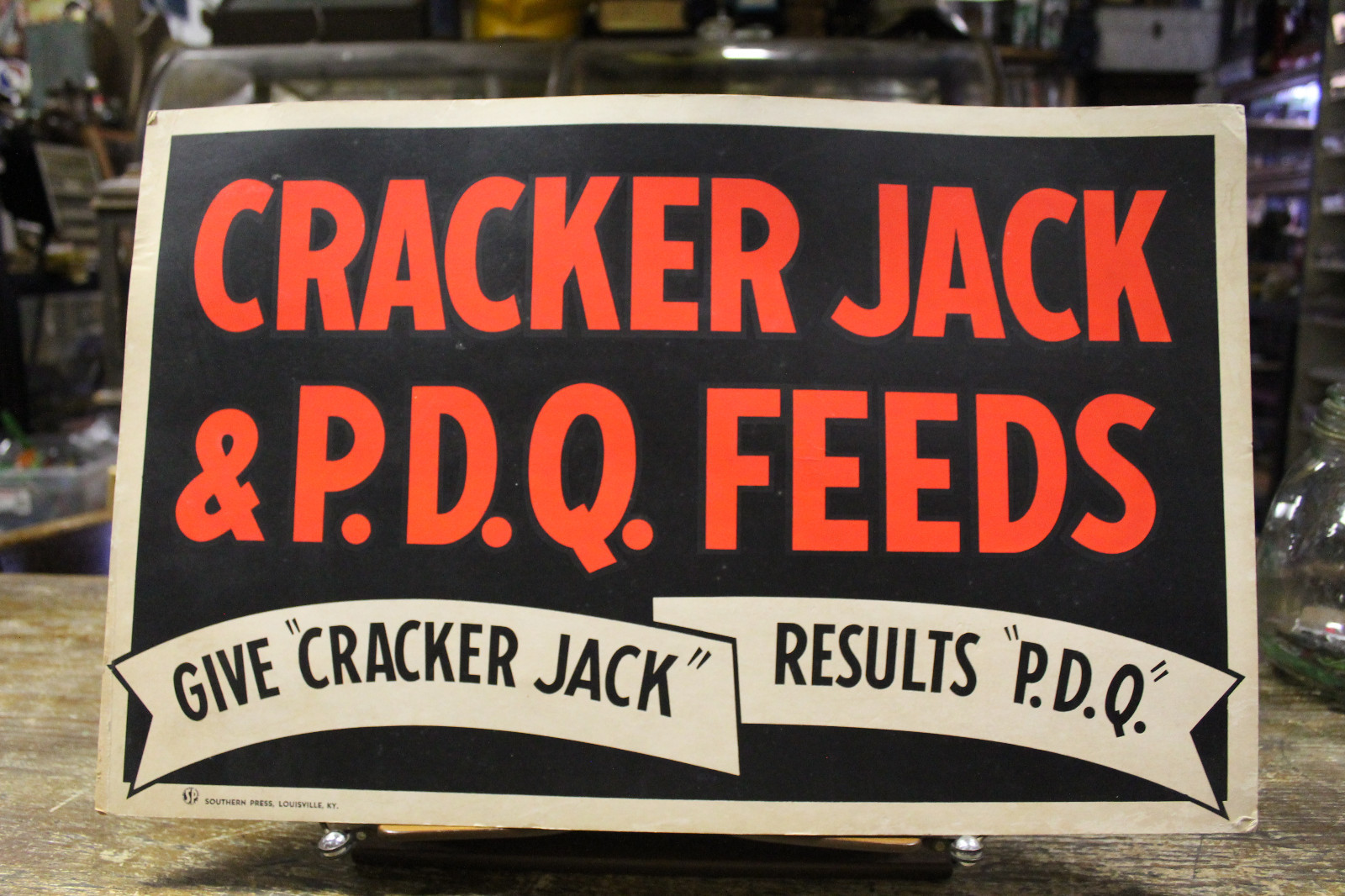 Antique VERY RARE Cracker Jack & P.D.Q. Feeds Louisville, KY Cardboard SIGN