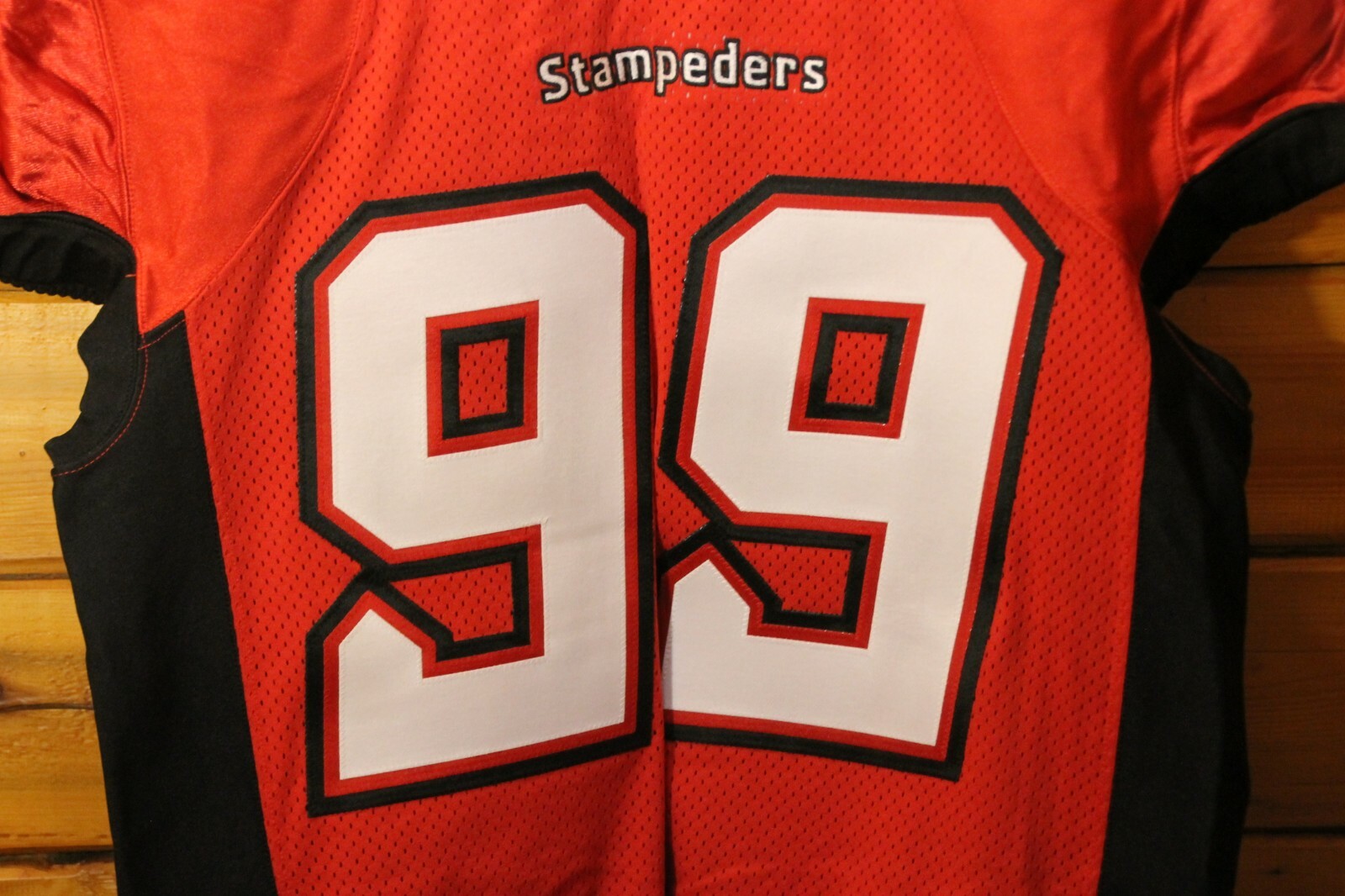 CFL Calgary Stampeders Game Worn Red Football #99 Corey Mace Jersey Very Nice +