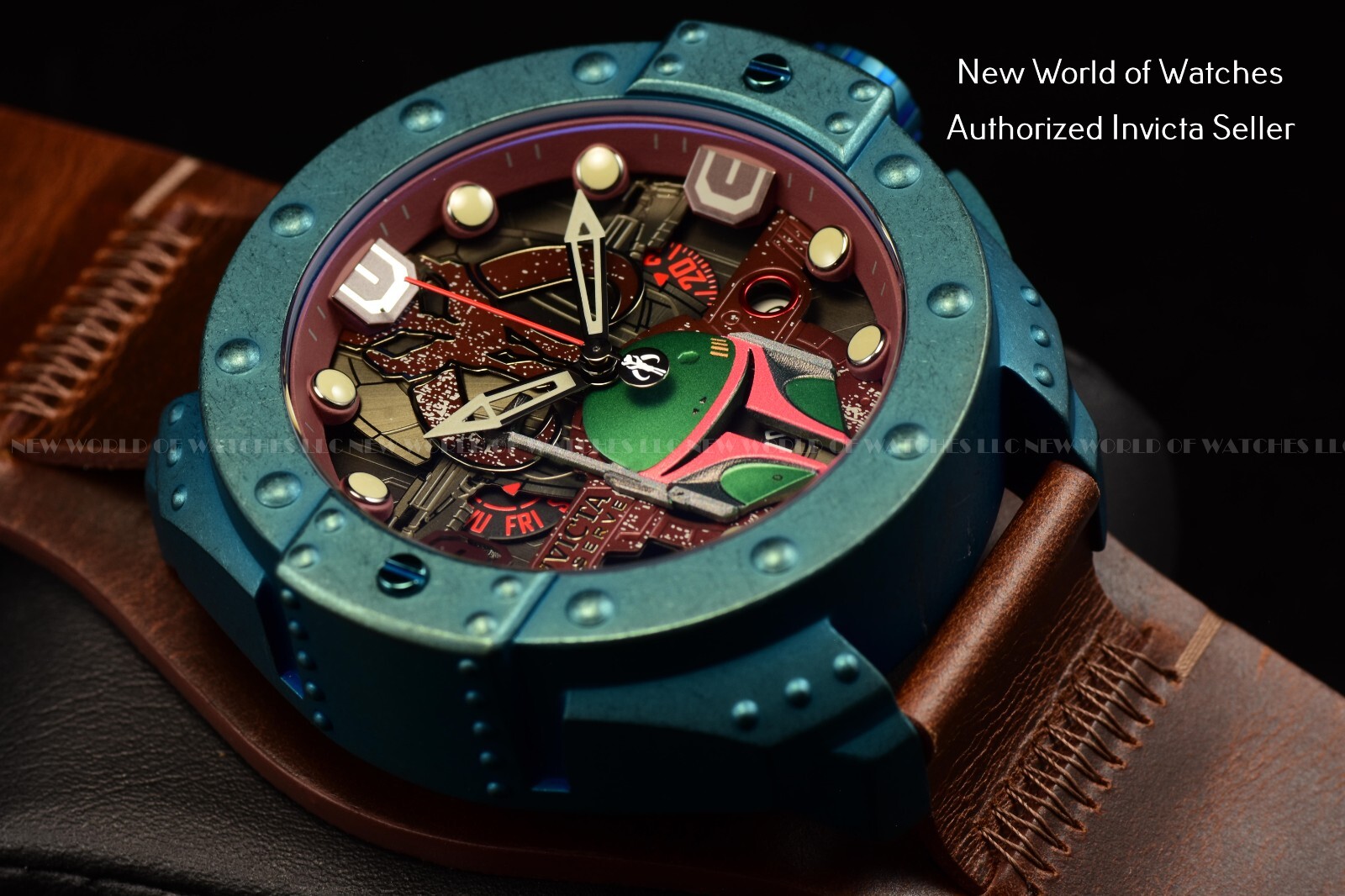 Pre-owned Invicta Men's Star Wars Boba Fett Multicolor Dial 52mm Brown Leather Watch 44298