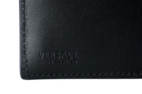 Pre-owned Versace Men's 100% Leather Black Money Clip Wallet