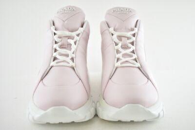 Pre-owned Prada Rush Piuma Nylon Pink White Platform Flat High Top Trainer Sneaker 39