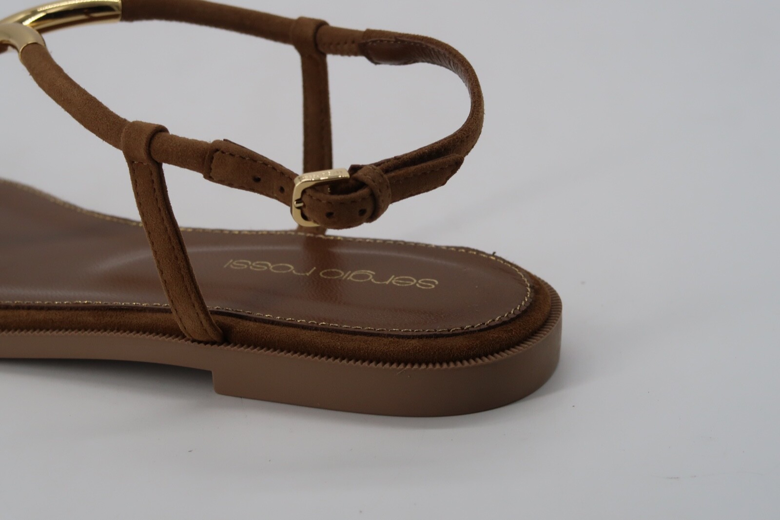 Pre-owned Sergio Rossi Women's Gold Hardware Twist Brown Flat Thong Sandals Eu 39 $595