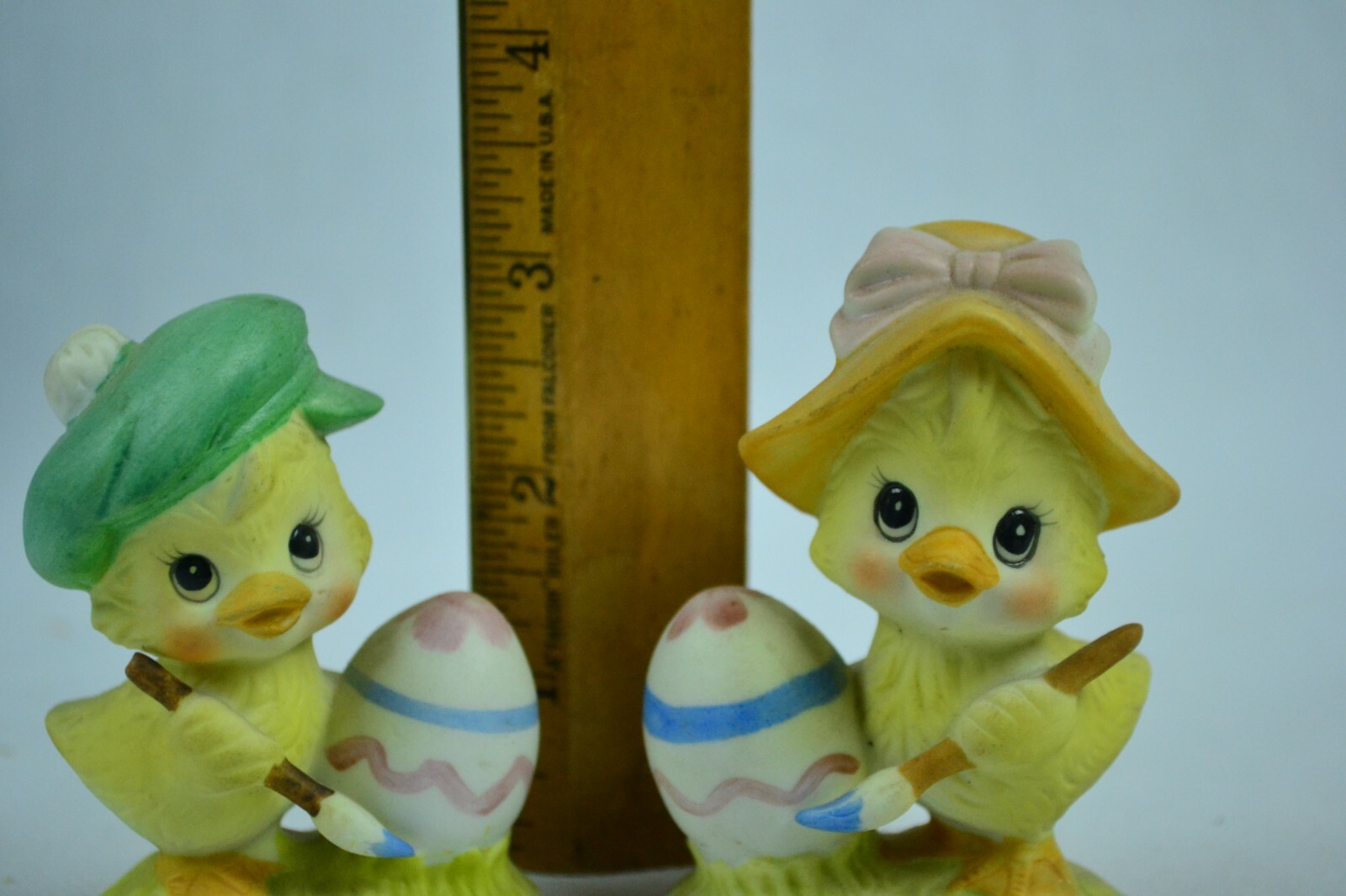 Vintage Pair of Lefton China Hand Painted Easter Chicks Painting Eggs