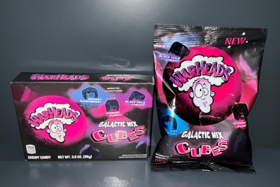 Warheads Galactic Cubes Theatre Box 99g & Warheads Galactic Cubes 127g Bag Rare