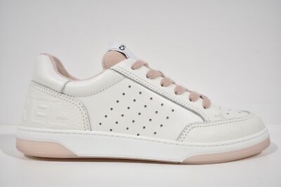 Pre-owned Chanel 22p White Leather Pink Cc Flat Lace Up Tie Runner Trainer Sneaker 39
