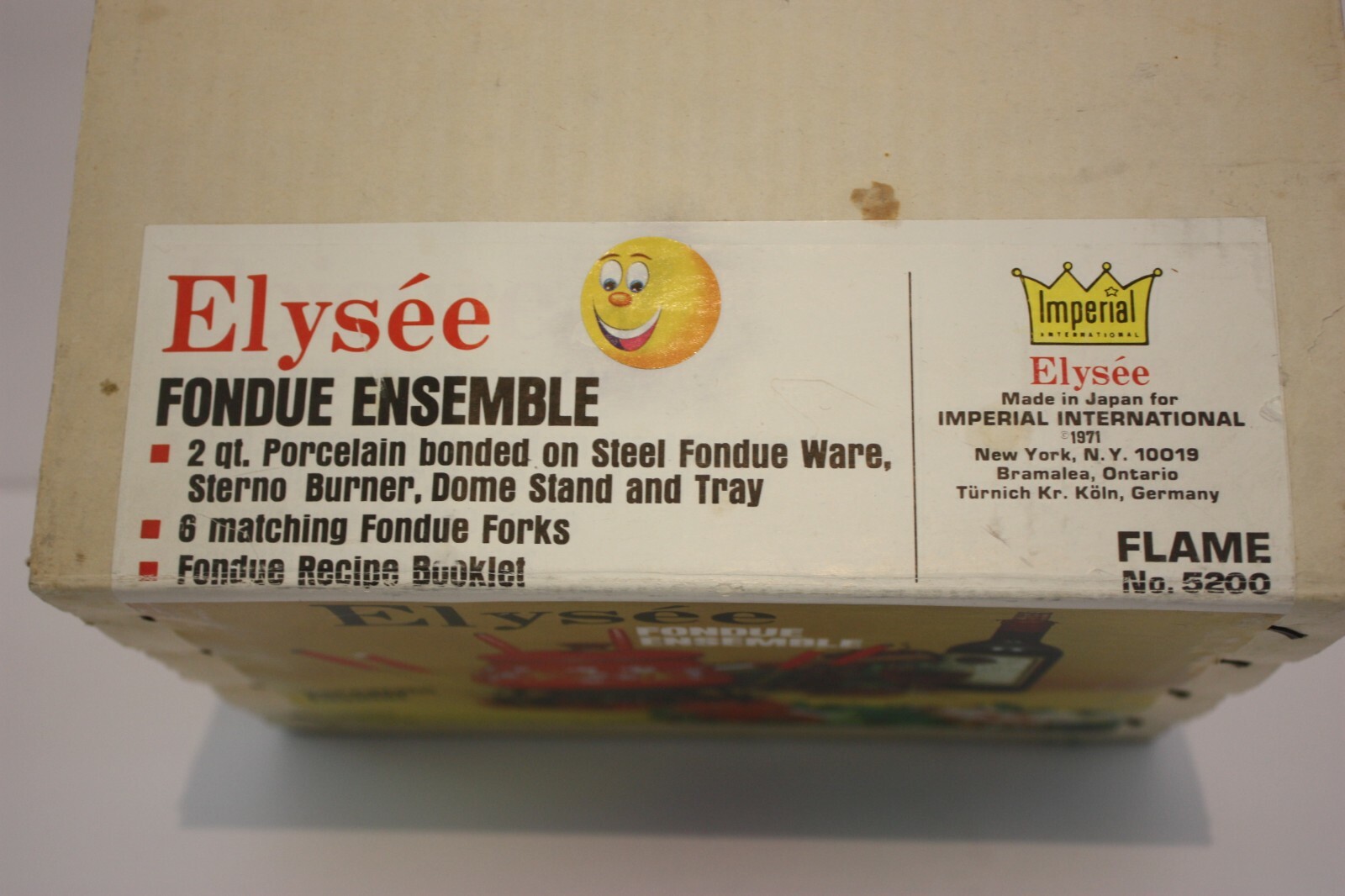 VTG 1971 Imperial Porcelain Enamel Elysee Red Flowers Fondue Set in Box Japan