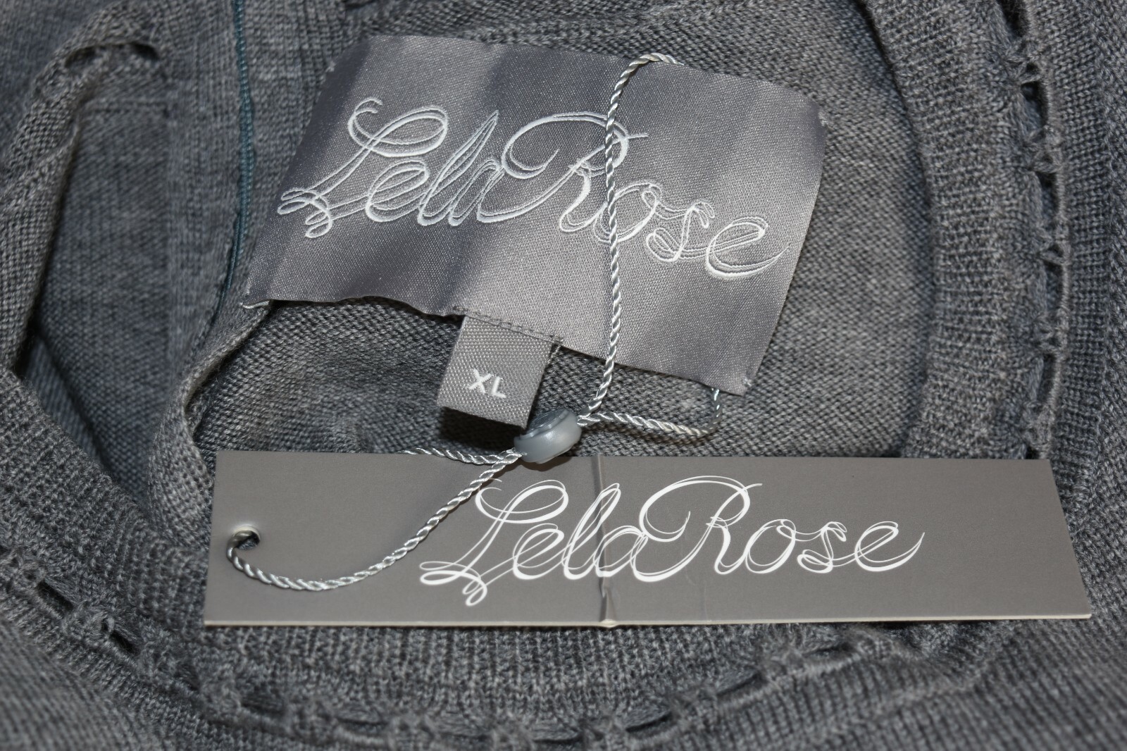 Pre-owned Pink Rose $1395 Lela Rose Crewneck Fit & Flare Loop Stitch Knit Dress Grey Wool M Xl In Gray