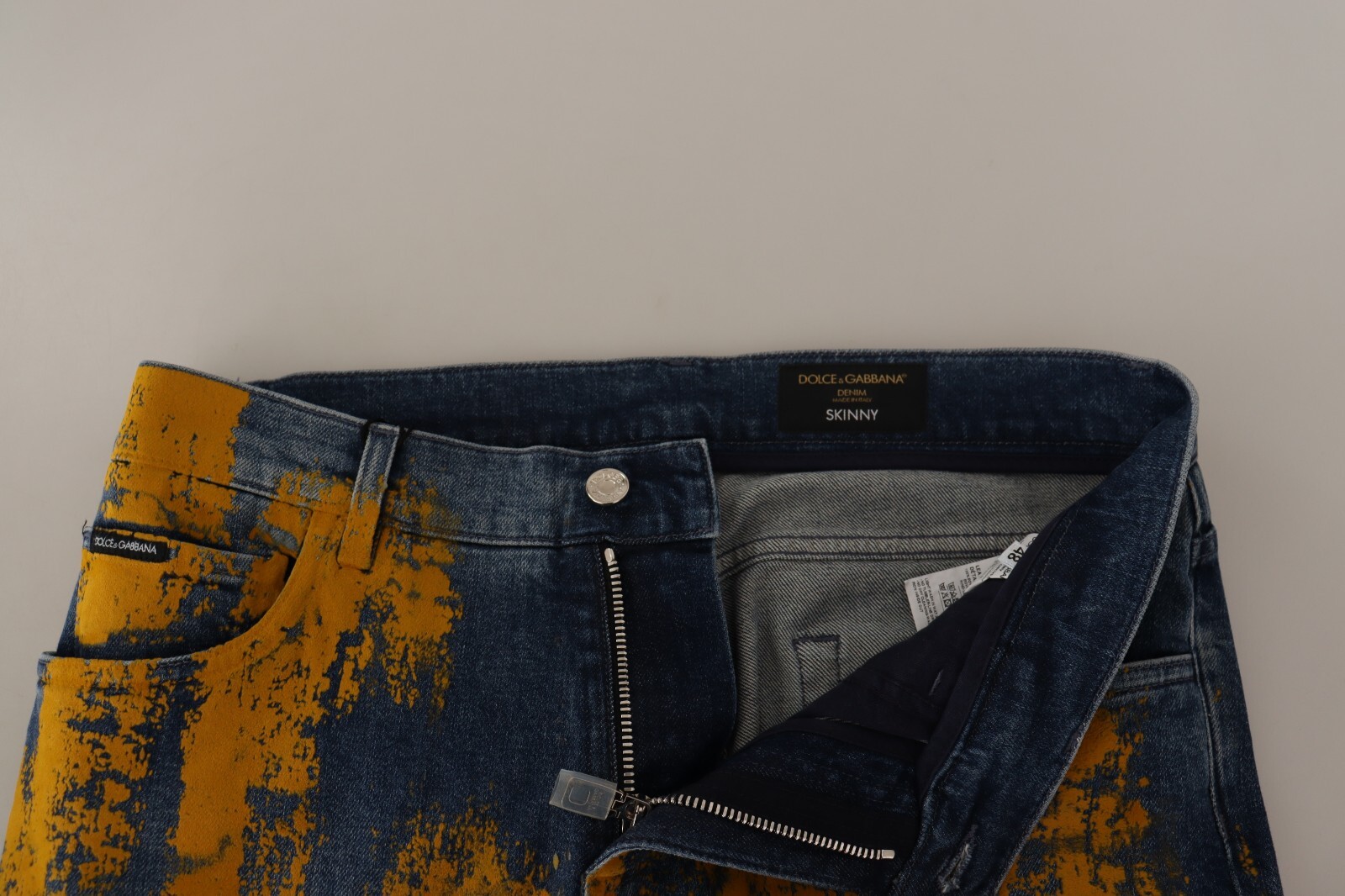 Pre-owned Dolce & Gabbana Jeans Blue Yellow Dye Cotton Skinny Men Denim It52/ W38/xl $1300