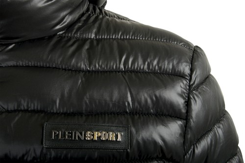 Plein Sport Men's Black Hooded Logo Print Zip Up Parka Jacket