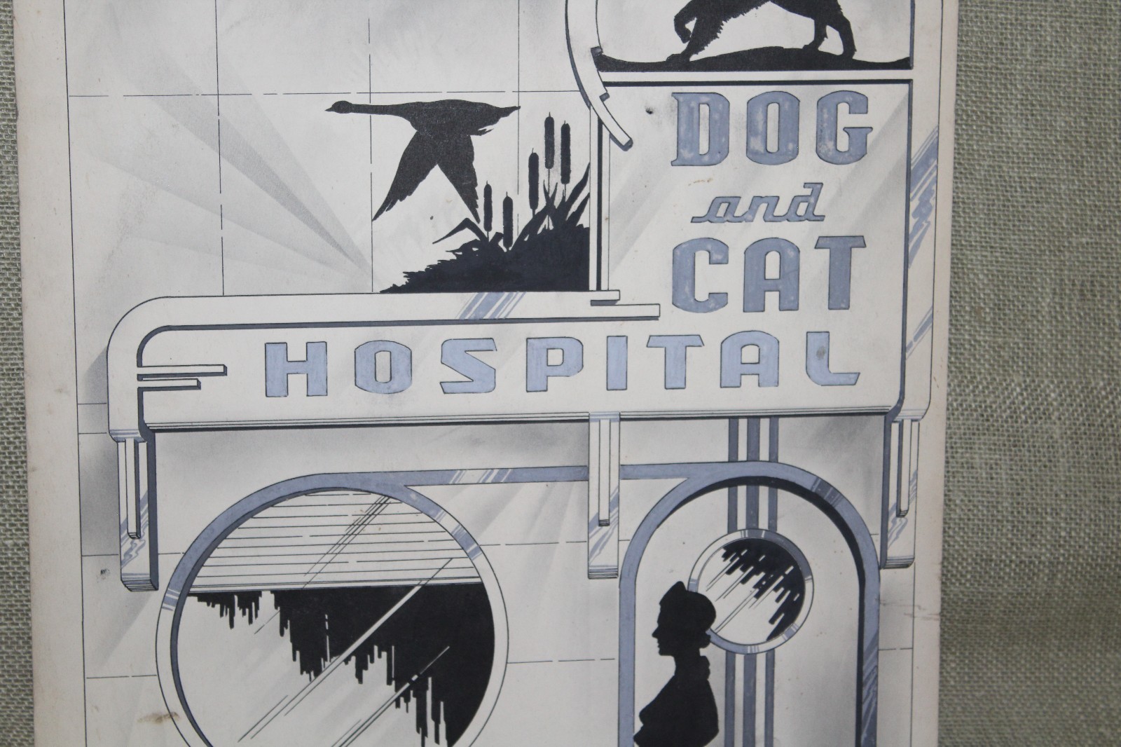 ORIGINAL 1930's DOG & CAT HOSPITAL PET BIRD PORCEALIN NEON SIGN CONCEPT ART