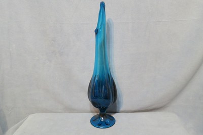 Vintage Viking Glass Epic Six  Petal Pattern Swung Vase Bluenique Blue 18