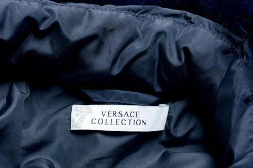 Pre-owned Versace Collection Women's Down Fox Fur Collar Parka Jacket Sz Xs S M L Xl 2xl In Blue