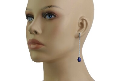 Pre-owned John Hardy Chain Sterling Silver Drop Earrings Lapis Lazuli 67 Mm Box 1e In Blue