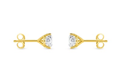 Pre-owned Shine Brite With A Diamond 1 Ct Round Cut Earrings Studs Solid Real 18k Yellow Gold Push Back Martini In White/colorless
