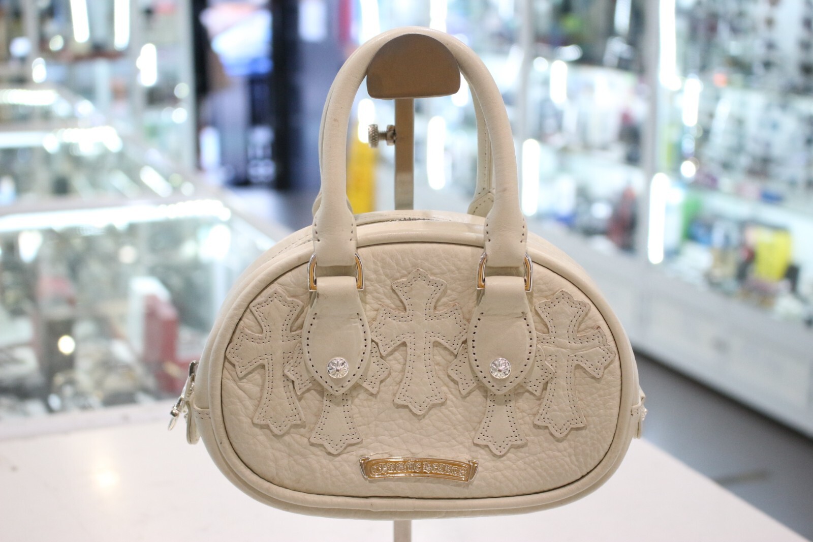 Chrome Hearts Leather Cross Patch White Mini Bowling Bag | eBay