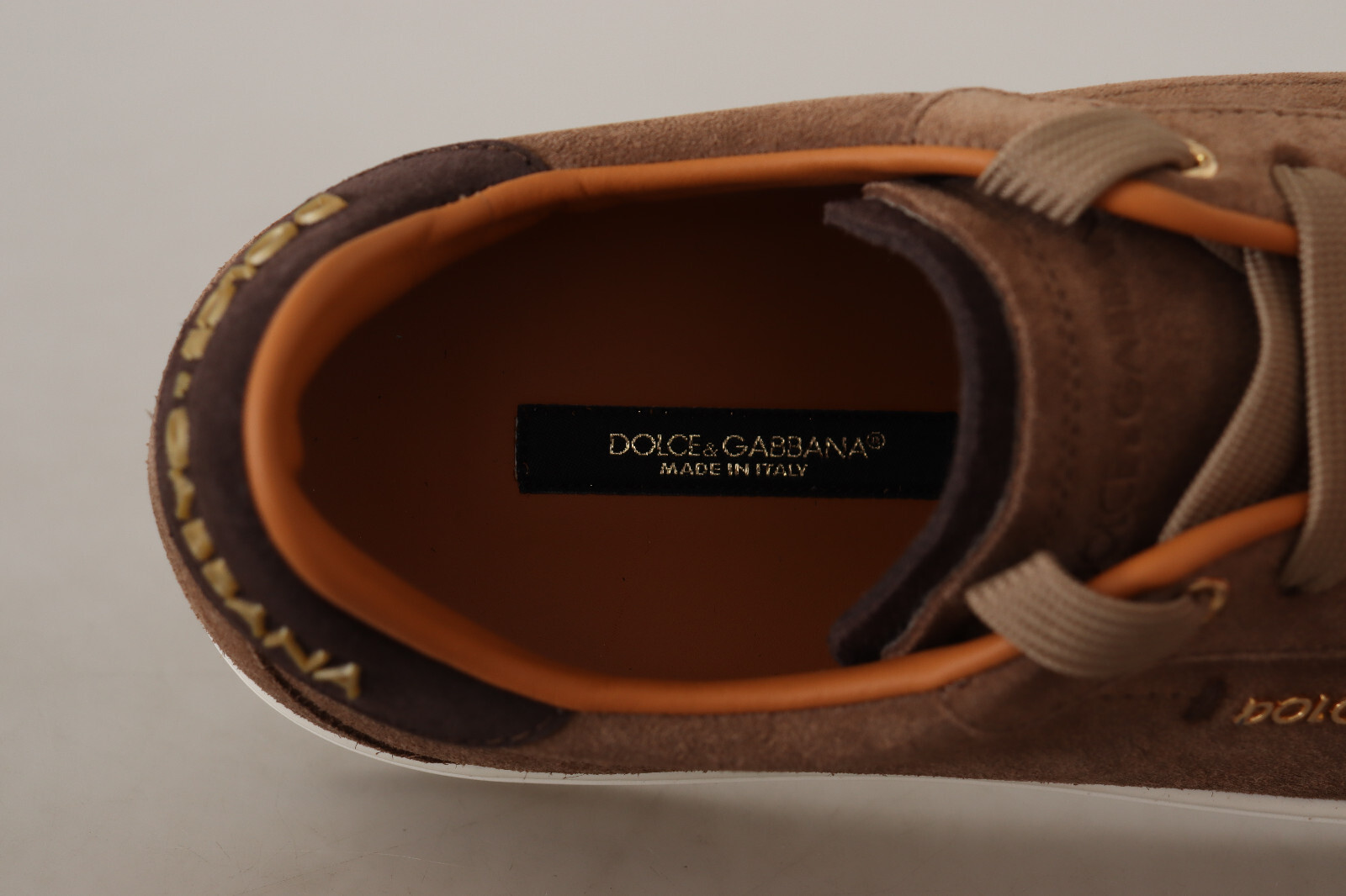 Pre-owned Dolce & Gabbana Shoes Brown Suede Logo Low Top Sneakers Mens Eu39 / Us6