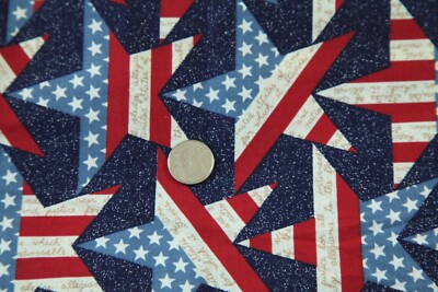 62''  Fabric Traditions Patriotic Star Flag Pledge of Allegiance Cotton America