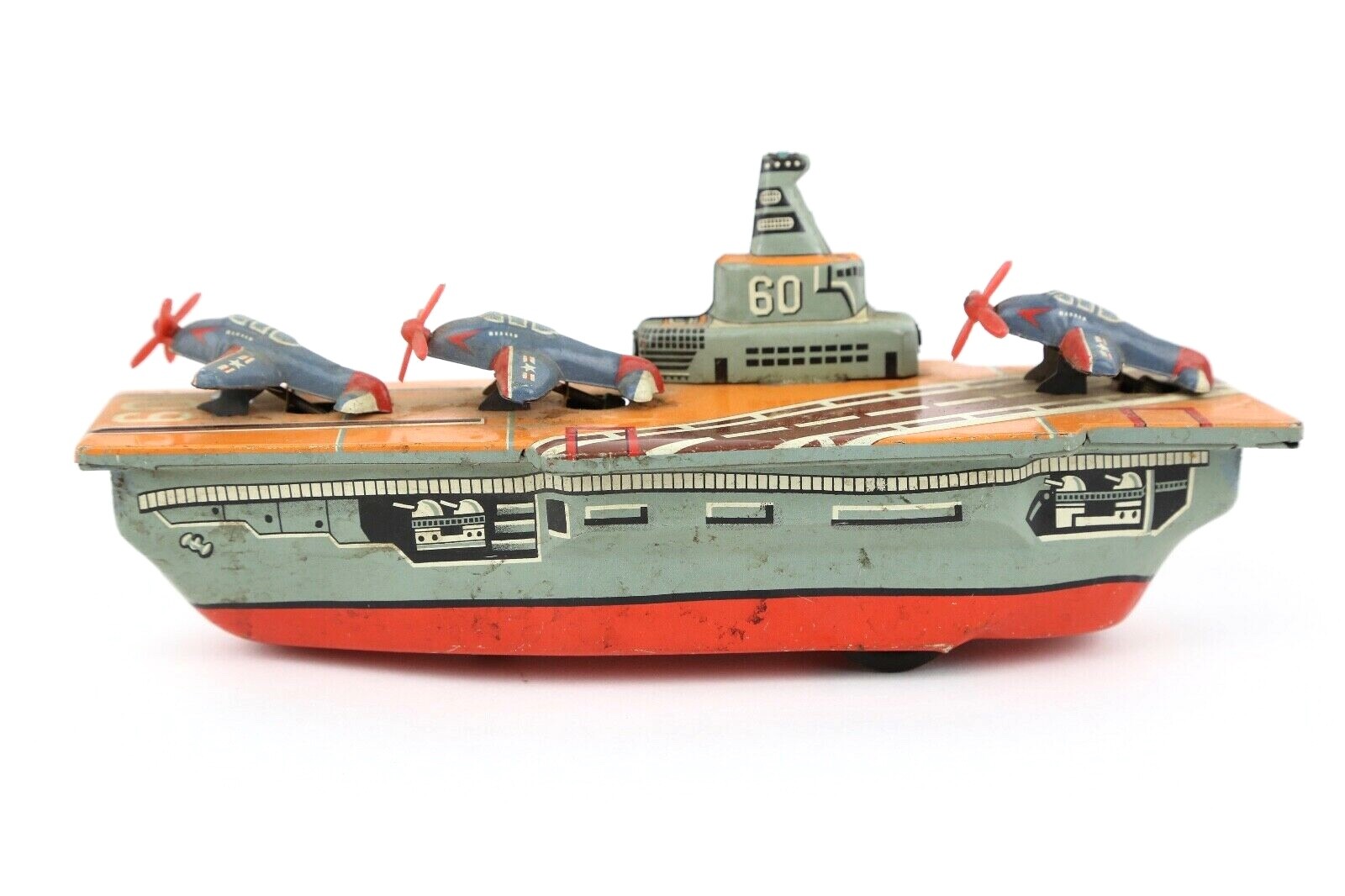 Rare 1950s Tin Friction Toy Navy Ship Airplanes WWII Pearl Harbor Vintage Japan