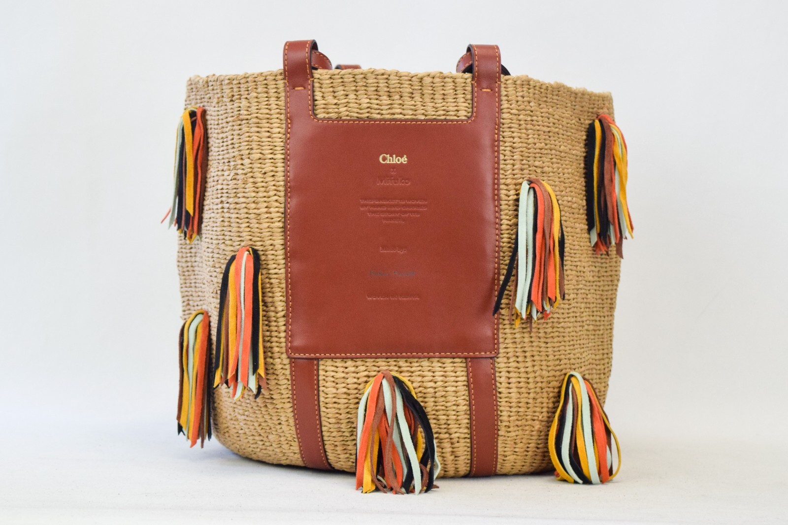 トートバッグ CHLOE TOTE BAG KERALA 25 IN RAFFIA AND BROWN LEATHER Chloé Tote bag Kerala 25 in raffia and brown leather