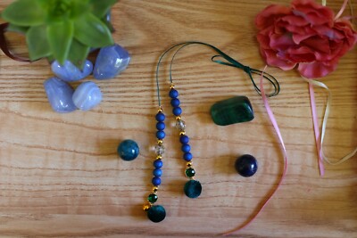 Rich blue green and gold custom Blythe pullstring pom pom bell